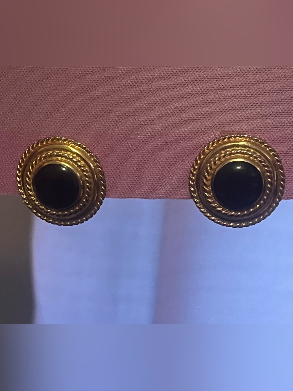 Vintage Anne Klein Gold-Tone Black Button Earrings